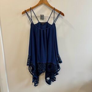 Love & Legend Blue Tank Top with Lace Hem